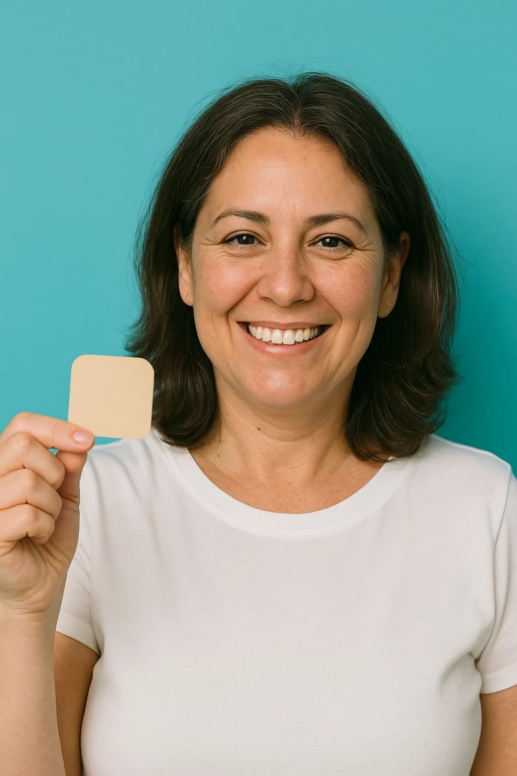 Mujer sosteniendo parche anticonceptivo para prevenir el embarazo