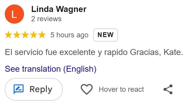 Captura de una reseña pública y voluntaria de 5 estrellas publicada en Google por una paciente de Sana Mujer.